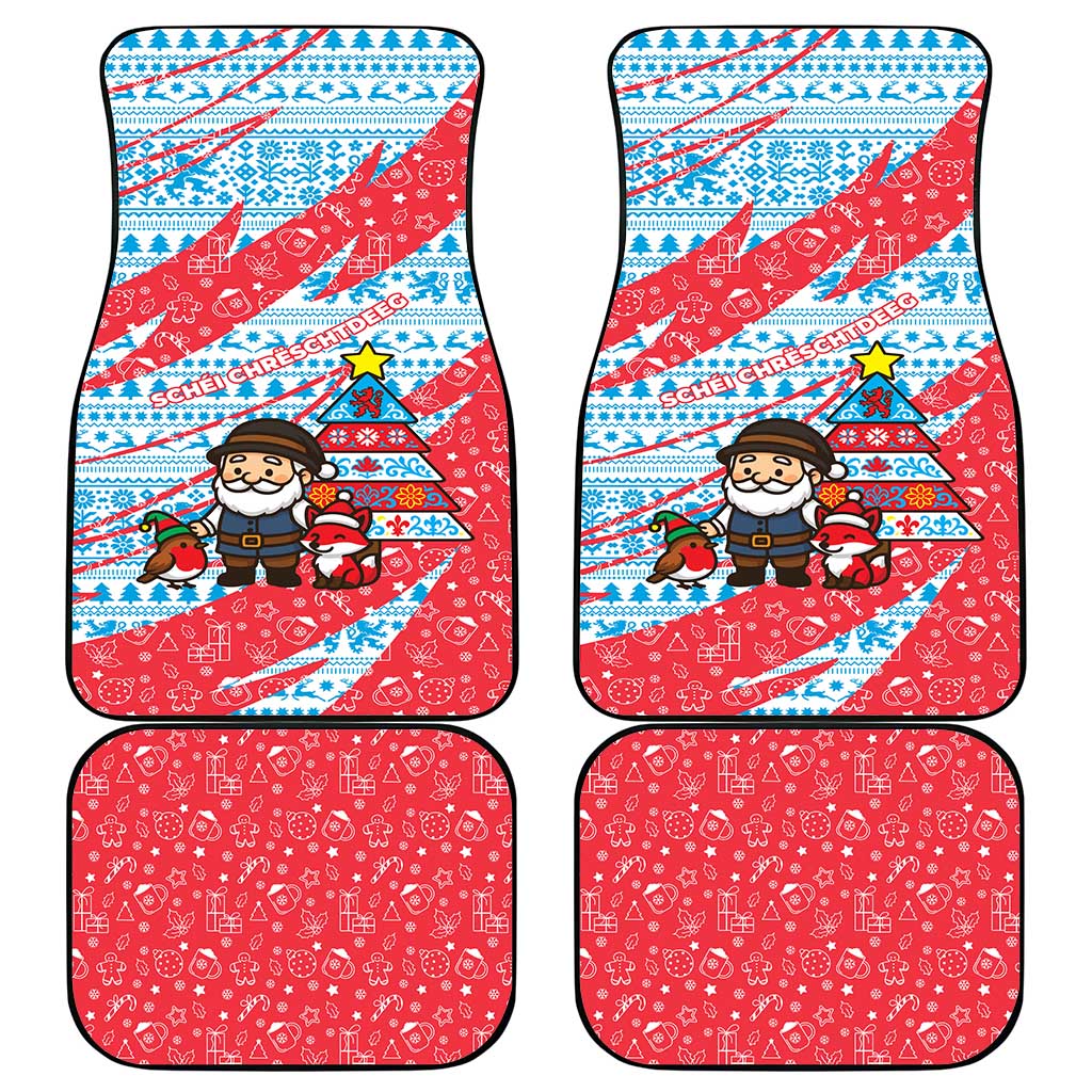 Luxembourg Christmas Car Mats with Santa Claus Fox Reindeer Tree and Red Blue Pattern Design - Wonder Print Shop