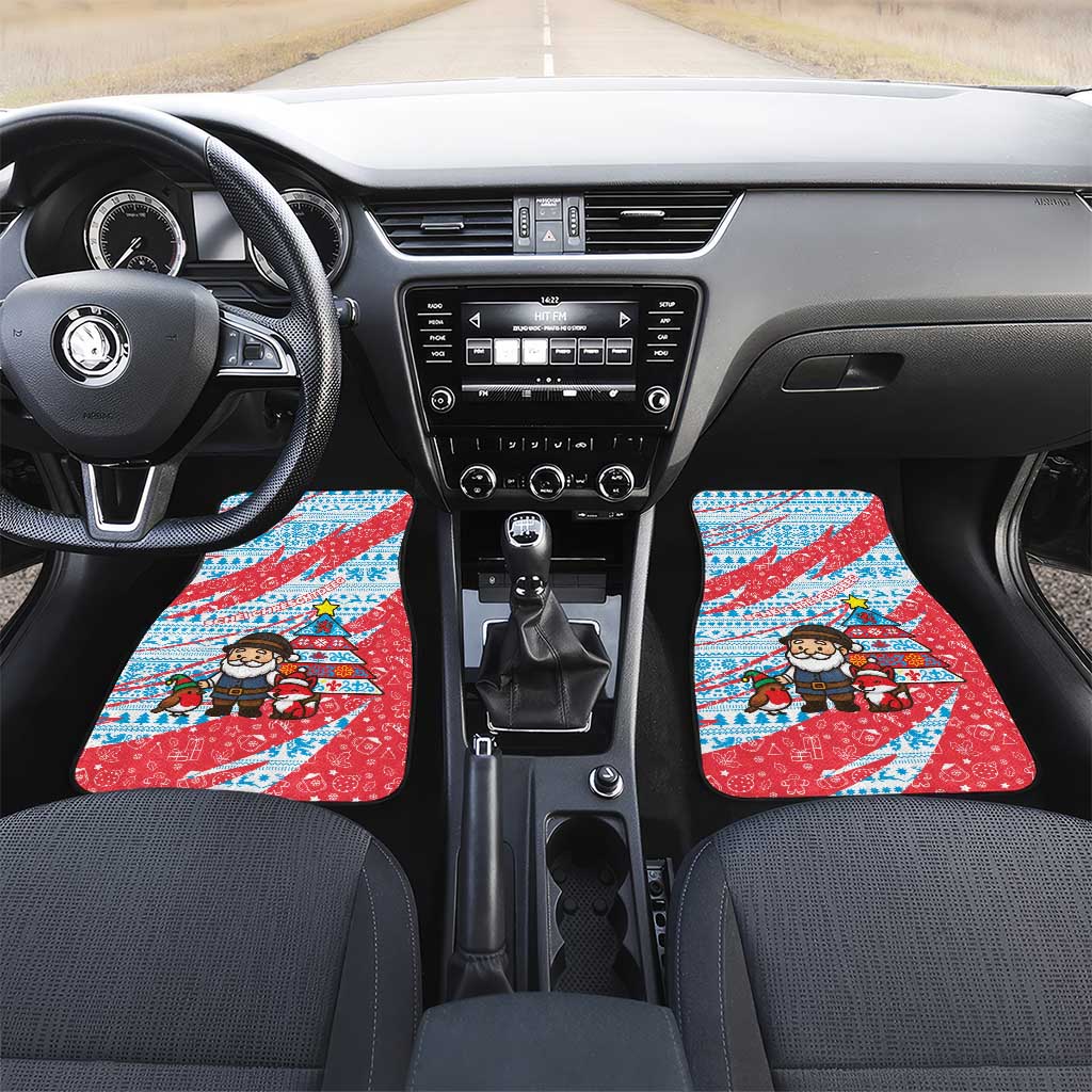 Luxembourg Christmas Car Mats with Santa Claus Fox Reindeer Tree and Red Blue Pattern Design - Wonder Print Shop
