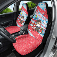 Luxembourg Christmas Car Seat Cover with Santa Claus Fox Reindeer Tree and Red Blue Pattern Design - Wonder Print Shop