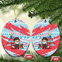 Luxembourg Christmas Ceramic Ornament with Santa Claus Fox Reindeer Tree and Red Blue Pattern Design - Wonder Print Shop