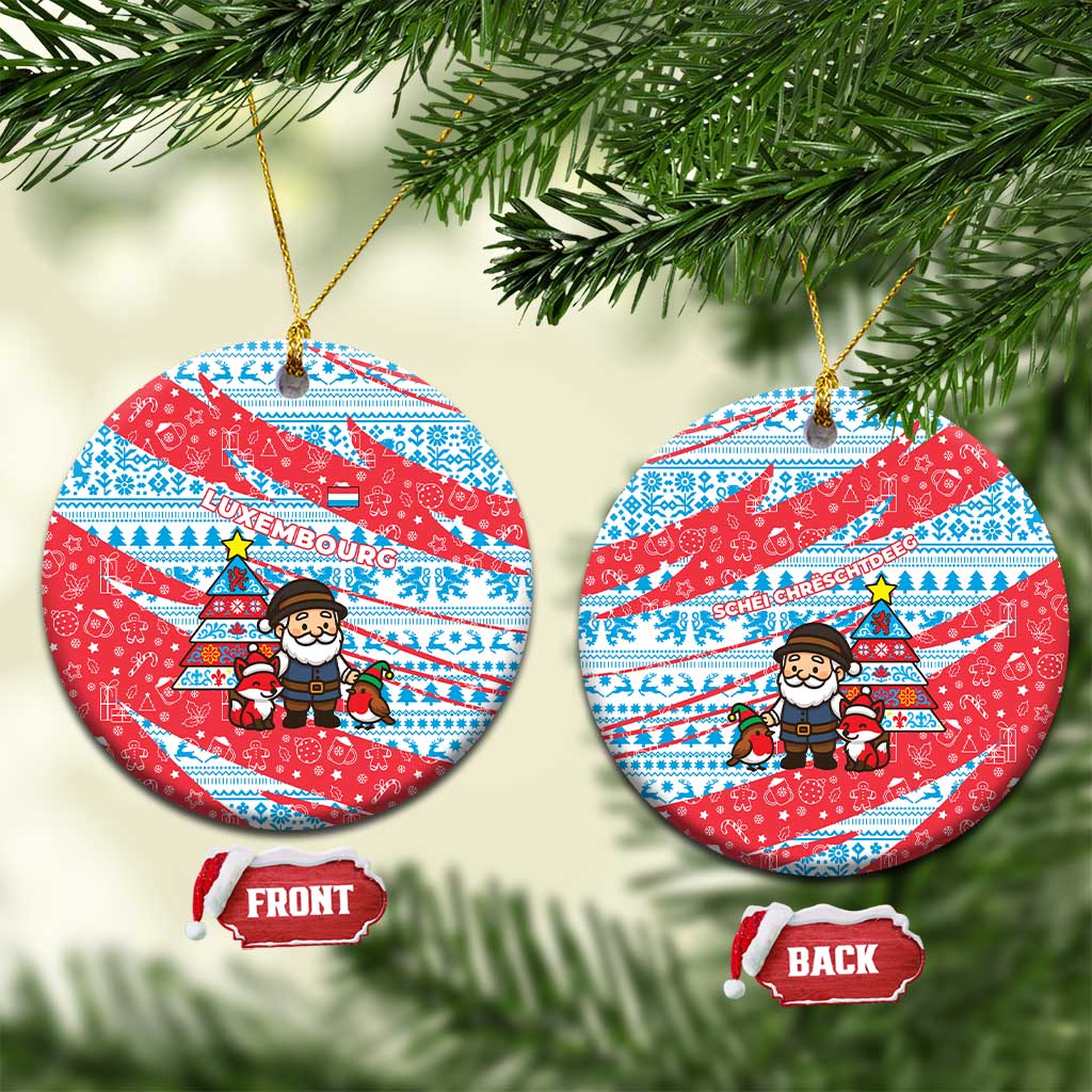 Luxembourg Christmas Ceramic Ornament with Santa Claus Fox Reindeer Tree and Red Blue Pattern Design - Wonder Print Shop