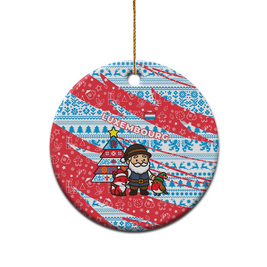 Luxembourg Christmas Ceramic Ornament with Santa Claus Fox Reindeer Tree and Red Blue Pattern Design - Wonder Print Shop