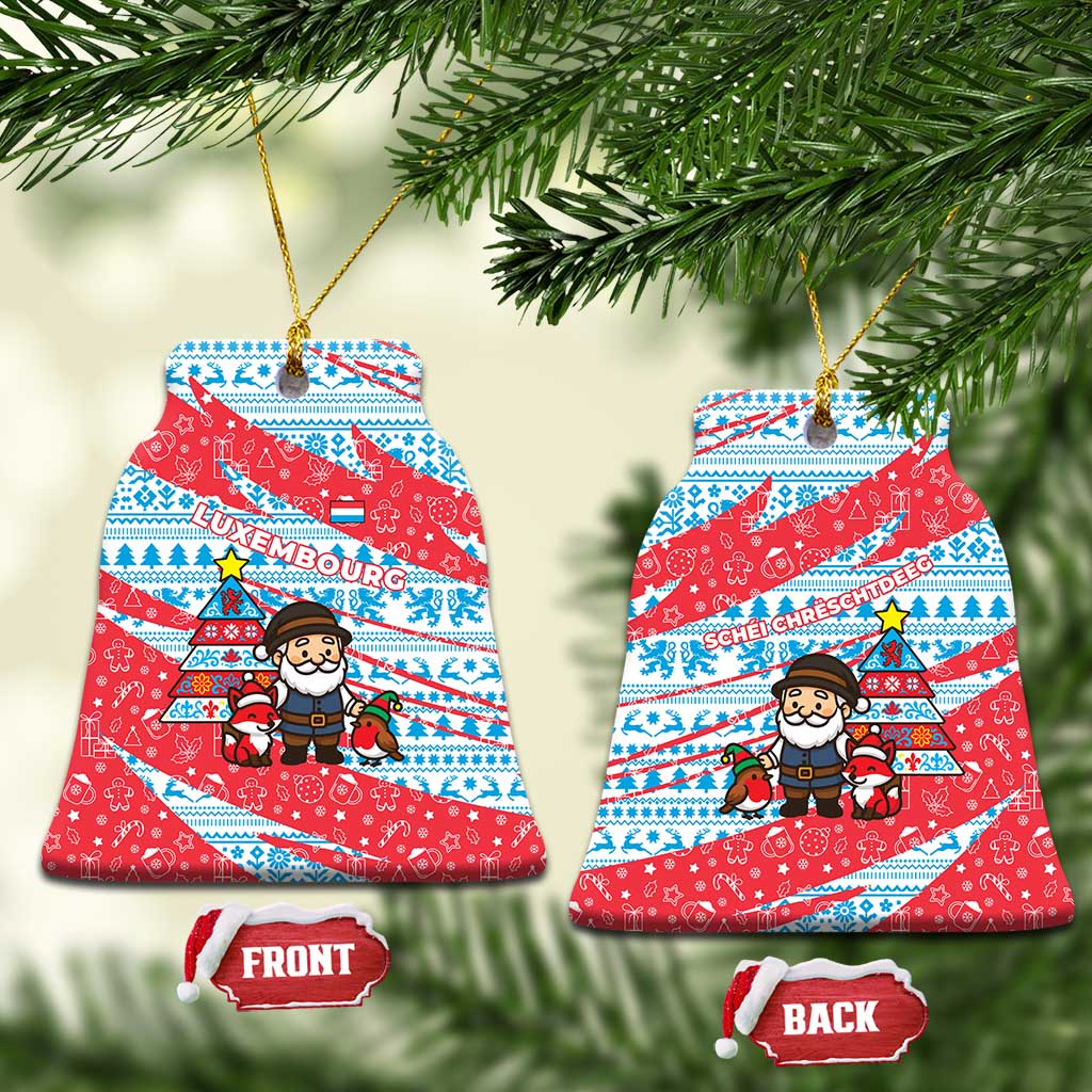 Luxembourg Christmas Ceramic Ornament with Santa Claus Fox Reindeer Tree and Red Blue Pattern Design - Wonder Print Shop