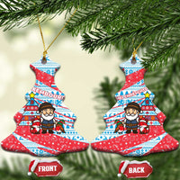 Luxembourg Christmas Ceramic Ornament with Santa Claus Fox Reindeer Tree and Red Blue Pattern Design - Wonder Print Shop