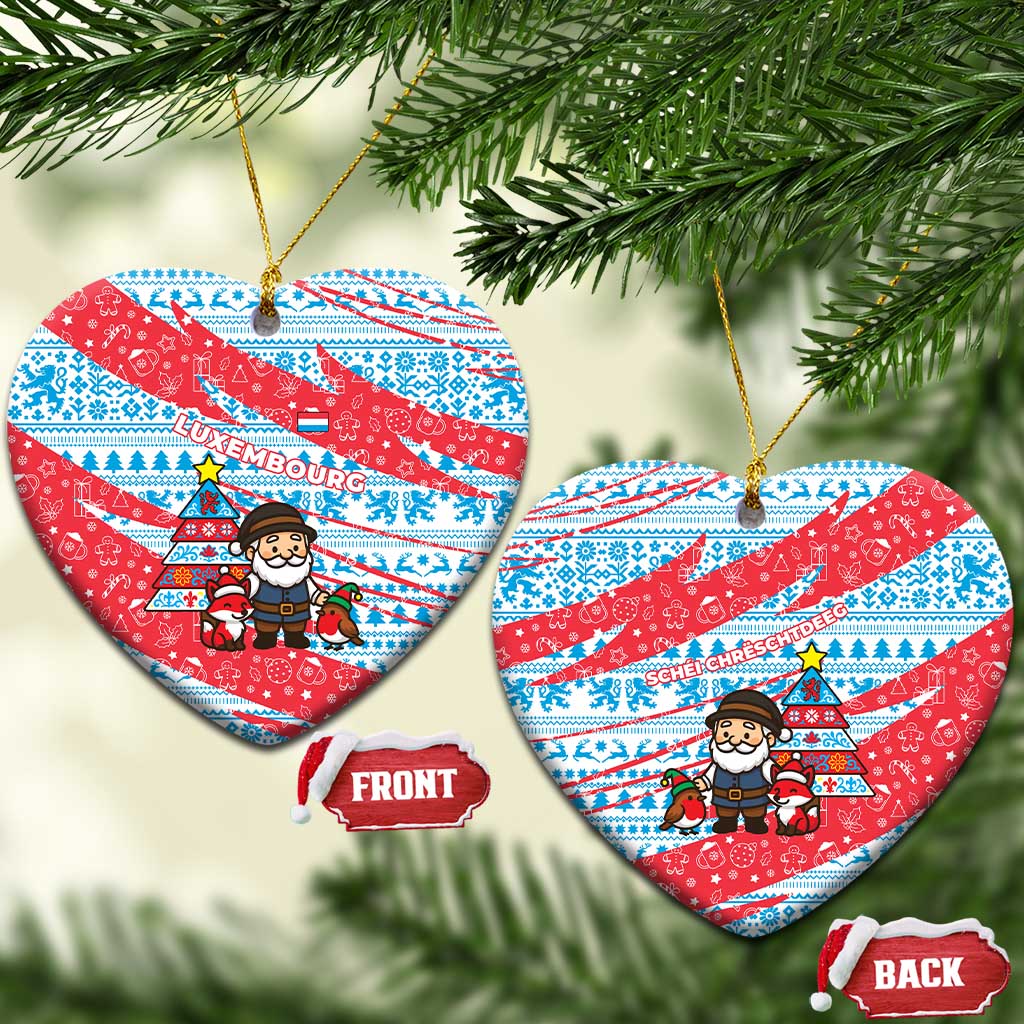 Luxembourg Christmas Ceramic Ornament with Santa Claus Fox Reindeer Tree and Red Blue Pattern Design - Wonder Print Shop