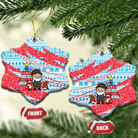 Luxembourg Christmas Ceramic Ornament with Santa Claus Fox Reindeer Tree and Red Blue Pattern Design - Wonder Print Shop