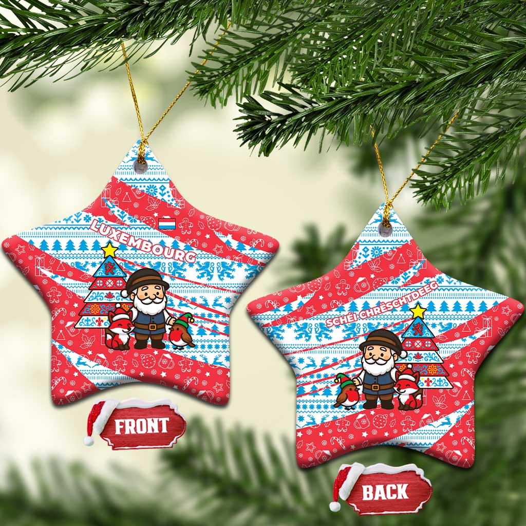 Luxembourg Christmas Ceramic Ornament with Santa Claus Fox Reindeer Tree and Red Blue Pattern Design - Wonder Print Shop
