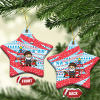 Luxembourg Christmas Ceramic Ornament with Santa Claus Fox Reindeer Tree and Red Blue Pattern Design - Wonder Print Shop