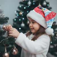 Luxembourg Christmas Santa Hat with Santa Claus Fox Reindeer Tree and Red Blue Pattern Design - Wonder Print Shop