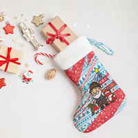 Luxembourg Christmas Stocking with Santa Claus Fox Reindeer Tree and Red Blue Pattern Design - Wonder Print Shop