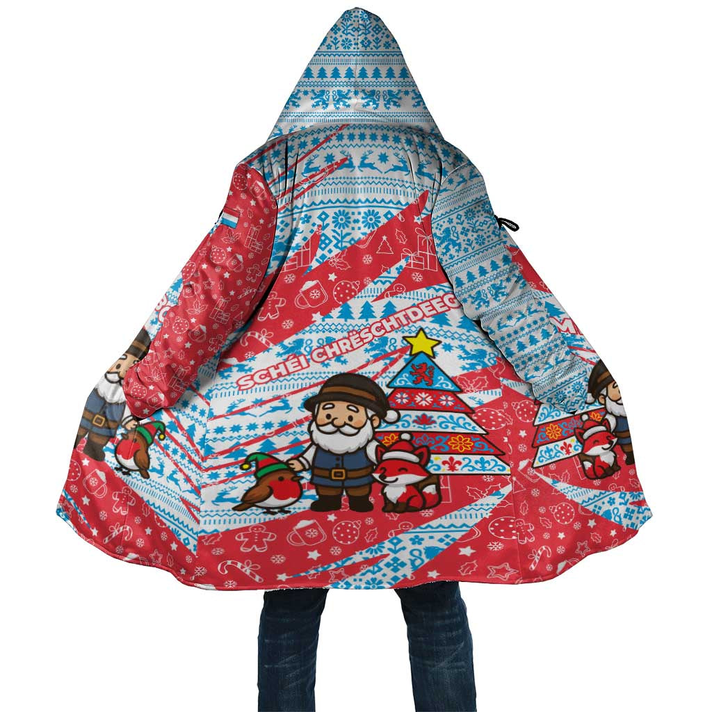 Luxembourg Christmas Cloak with Santa Claus Fox Reindeer Tree and Red Blue Pattern Design - Wonder Print Shop