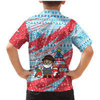 Luxembourg Christmas Family Matching Mermaid Dress and Hawaiian Shirt with Santa Claus Fox Reindeer Tree and Red Blue Pattern Design - Wonder Print Shop