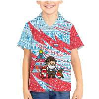 Luxembourg Christmas Family Matching Mermaid Dress and Hawaiian Shirt with Santa Claus Fox Reindeer Tree and Red Blue Pattern Design - Wonder Print Shop