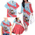 Luxembourg Christmas Family Matching Off The Shoulder Long Sleeve Dress and Hawaiian Shirt with Santa Claus Fox Reindeer Tree and Red Blue Pattern Design - Wonder Print Shop