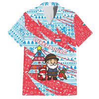 Luxembourg Christmas Family Matching Off The Shoulder Long Sleeve Dress and Hawaiian Shirt with Santa Claus Fox Reindeer Tree and Red Blue Pattern Design - Wonder Print Shop