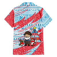 Luxembourg Christmas Family Matching Off The Shoulder Long Sleeve Dress and Hawaiian Shirt with Santa Claus Fox Reindeer Tree and Red Blue Pattern Design - Wonder Print Shop
