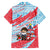 Luxembourg Christmas Family Matching Off The Shoulder Long Sleeve Dress and Hawaiian Shirt with Santa Claus Fox Reindeer Tree and Red Blue Pattern Design - Wonder Print Shop