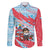 Luxembourg Christmas Family Matching Off The Shoulder Long Sleeve Dress and Hawaiian Shirt with Santa Claus Fox Reindeer Tree and Red Blue Pattern Design - Wonder Print Shop