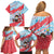 Luxembourg Christmas Family Matching Off Shoulder Short Dress and Hawaiian Shirt with Santa Claus Fox Reindeer Tree and Red Blue Pattern Design - Wonder Print Shop