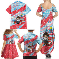 Luxembourg Christmas Family Matching Summer Maxi Dress and Hawaiian Shirt with Santa Claus Fox Reindeer Tree and Red Blue Pattern Design - Wonder Print Shop