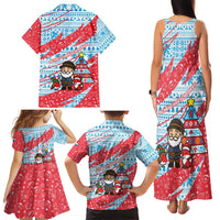Luxembourg Christmas Family Matching Tank Maxi Dress and Hawaiian Shirt with Santa Claus Fox Reindeer Tree and Red Blue Pattern Design - Wonder Print Shop