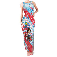 Luxembourg Christmas Family Matching Tank Maxi Dress and Hawaiian Shirt with Santa Claus Fox Reindeer Tree and Red Blue Pattern Design - Wonder Print Shop