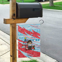 Luxembourg Christmas Garden Flag with Santa Claus Fox Reindeer Tree and Red Blue Pattern Design - Wonder Print Shop