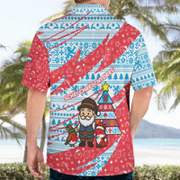 Luxembourg Christmas Hawaiian Shirt with Santa Claus Fox Reindeer Tree and Red Blue Pattern Design - Wonder Print Shop