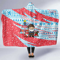Luxembourg Christmas Hooded Blanket with Santa Claus Fox Reindeer Tree and Red Blue Pattern Design - Wonder Print Shop