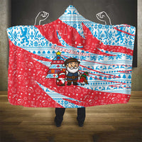 Luxembourg Christmas Hooded Blanket with Santa Claus Fox Reindeer Tree and Red Blue Pattern Design - Wonder Print Shop