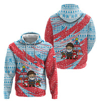 Luxembourg Christmas Hoodie with Santa Claus Fox Reindeer Tree and Red Blue Pattern Design - Wonder Print Shop