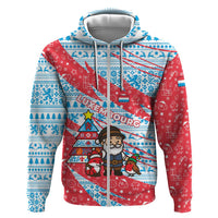 Luxembourg Christmas Hoodie with Santa Claus Fox Reindeer Tree and Red Blue Pattern Design - Wonder Print Shop