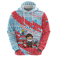 Luxembourg Christmas Hoodie with Santa Claus Fox Reindeer Tree and Red Blue Pattern Design - Wonder Print Shop