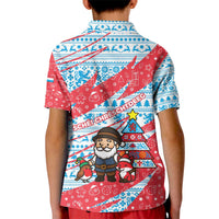 Luxembourg Christmas Kid Polo Shirt with Santa Claus Fox Reindeer Tree and Red Blue Pattern Design - Wonder Print Shop