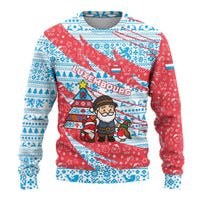 Luxembourg Christmas Ugly Christmas Sweater with Santa Claus Fox Reindeer Tree and Red Blue Pattern Design - Wonder Print Shop