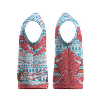 Luxembourg Christmas Knitted V-Neck Vest with Santa Claus Fox Reindeer Tree and Red Blue Pattern Design - Wonder Print Shop