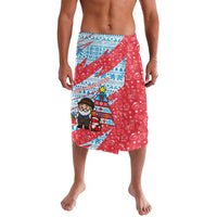 Luxembourg Christmas Lavalava with Santa Claus Fox Reindeer Tree and Red Blue Pattern Design - Wonder Print Shop