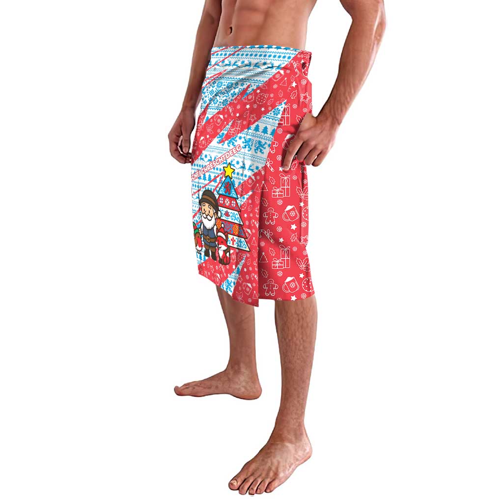 Luxembourg Christmas Lavalava with Santa Claus Fox Reindeer Tree and Red Blue Pattern Design - Wonder Print Shop