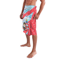 Luxembourg Christmas Lavalava with Santa Claus Fox Reindeer Tree and Red Blue Pattern Design - Wonder Print Shop