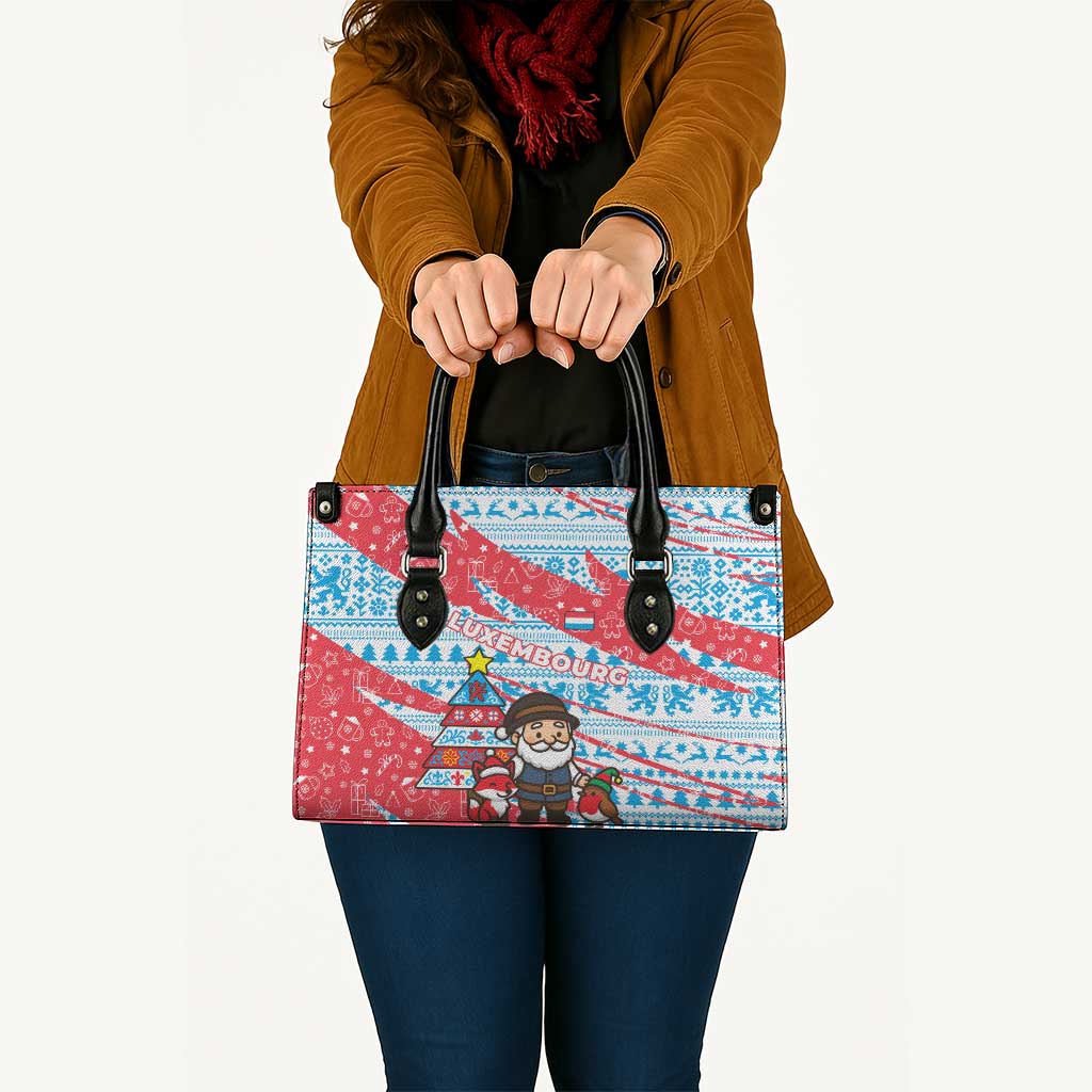 Luxembourg Christmas Leather Bag with Santa Claus Fox Reindeer Tree and Red Blue Pattern Design - Wonder Print Shop