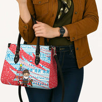 Luxembourg Christmas Leather Bag with Santa Claus Fox Reindeer Tree and Red Blue Pattern Design - Wonder Print Shop