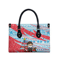 Luxembourg Christmas Leather Bag with Santa Claus Fox Reindeer Tree and Red Blue Pattern Design - Wonder Print Shop