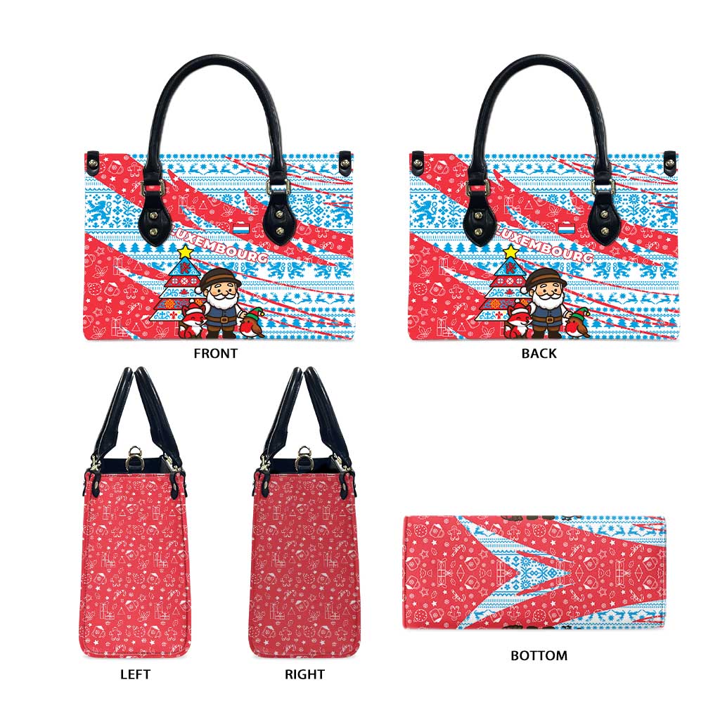Luxembourg Christmas Leather Bag with Santa Claus Fox Reindeer Tree and Red Blue Pattern Design - Wonder Print Shop
