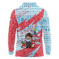 Luxembourg Christmas Long Sleeve Polo Shirt with Santa Claus Fox Reindeer Tree and Red Blue Pattern Design - Wonder Print Shop