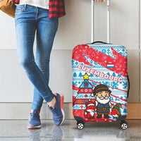 Luxembourg Christmas Luggage Cover with Santa Claus Fox Reindeer Tree and Red Blue Pattern Design - Wonder Print Shop