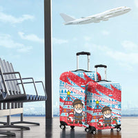 Luxembourg Christmas Luggage Cover with Santa Claus Fox Reindeer Tree and Red Blue Pattern Design - Wonder Print Shop