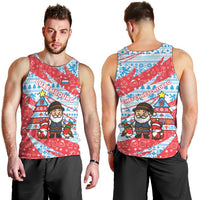 Luxembourg Christmas Men Tank Top with Santa Claus Fox Reindeer Tree and Red Blue Pattern Design - Wonder Print Shop