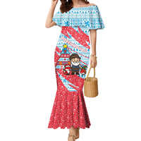 Luxembourg Christmas Mermaid Dress with Santa Claus Fox Reindeer Tree and Red Blue Pattern Design - Wonder Print Shop