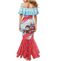 Luxembourg Christmas Mermaid Dress with Santa Claus Fox Reindeer Tree and Red Blue Pattern Design - Wonder Print Shop