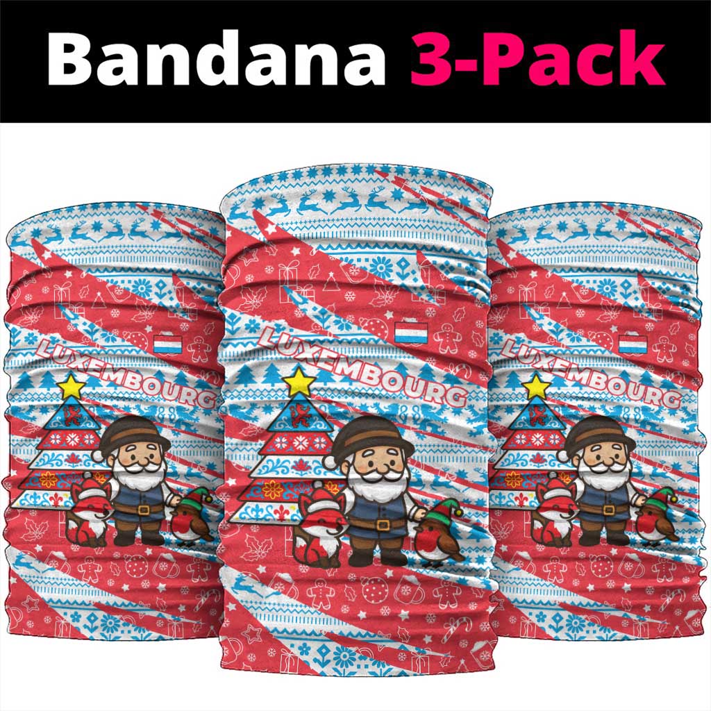 Luxembourg Christmas Neck Gaiter with Santa Claus Fox Reindeer Tree and Red Blue Pattern Design - Wonder Print Shop